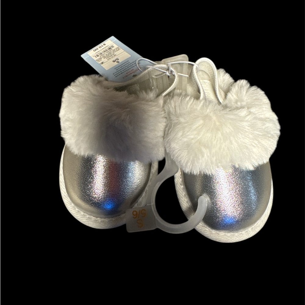 Cat & Jack Silver and White Slippers with Plush Design